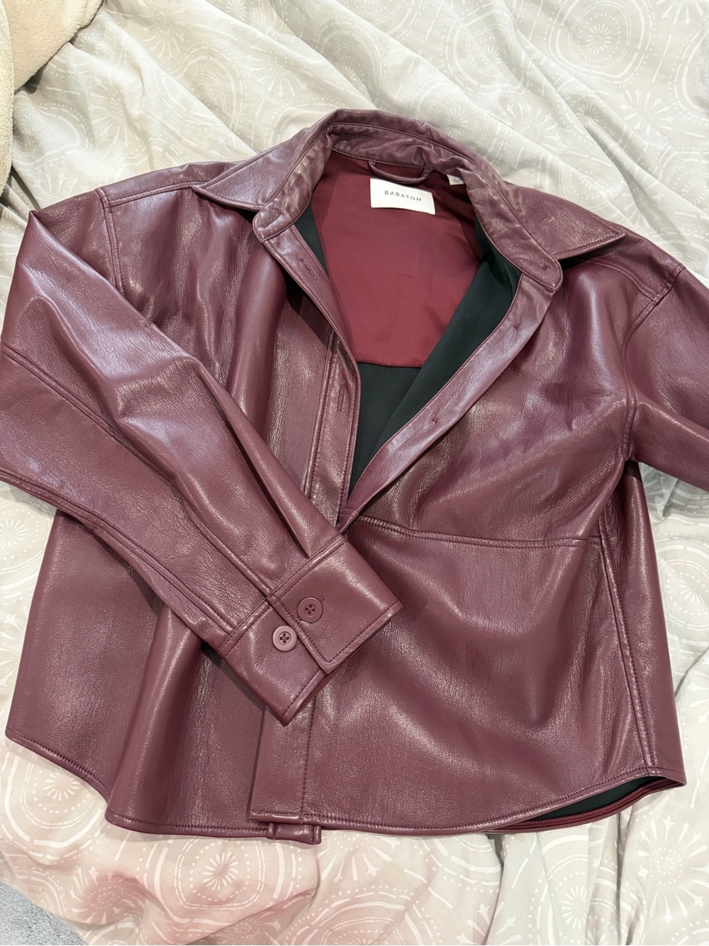 Aritzia Faux Leather Jacket in Burgundy Plum